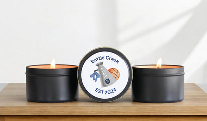 Battle Creek High School Basketball Cheer - Black Tin 8oz Candle Single