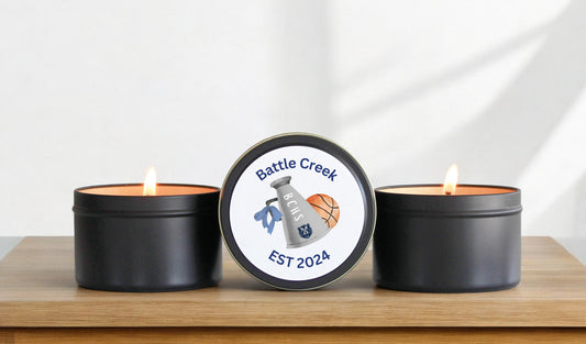 Battle Creek High School Basketball Cheer - Black Tin 8oz Candle Set of 3